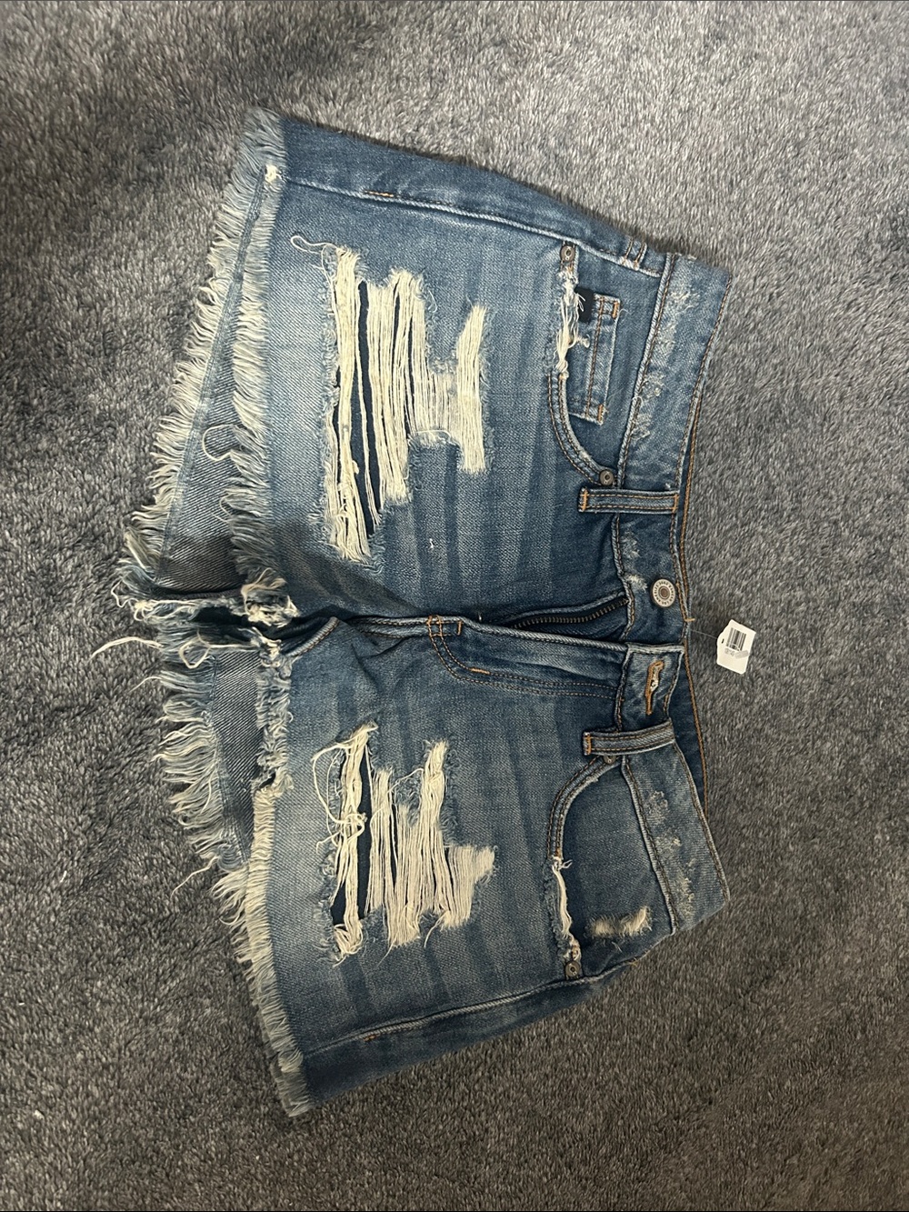 KanCan Distressed Medium Blue Frayed Hem Jean Shorts